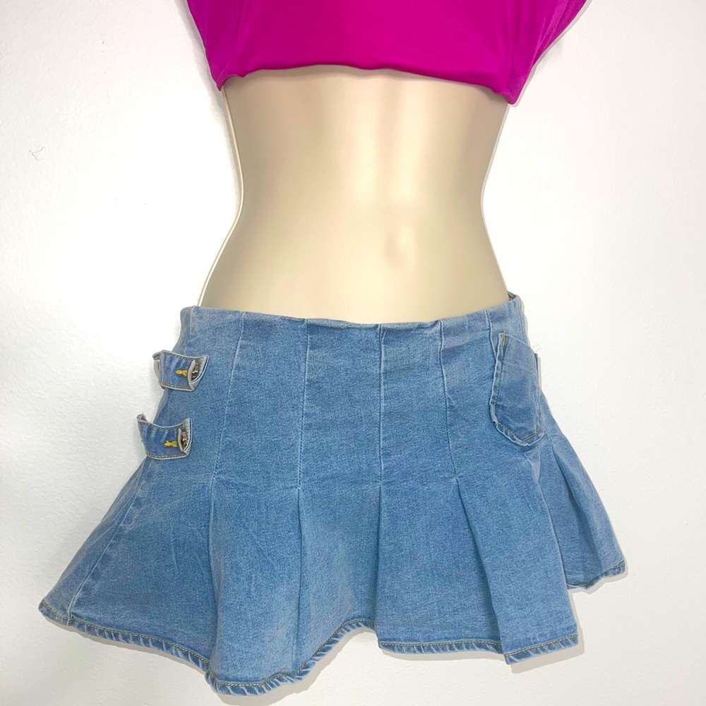 Beverly Denim Pleated Skirt